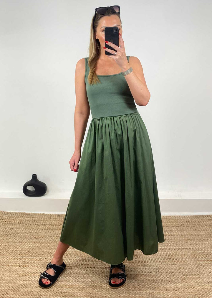 Lily Ribbed Tea Dress in Khaki