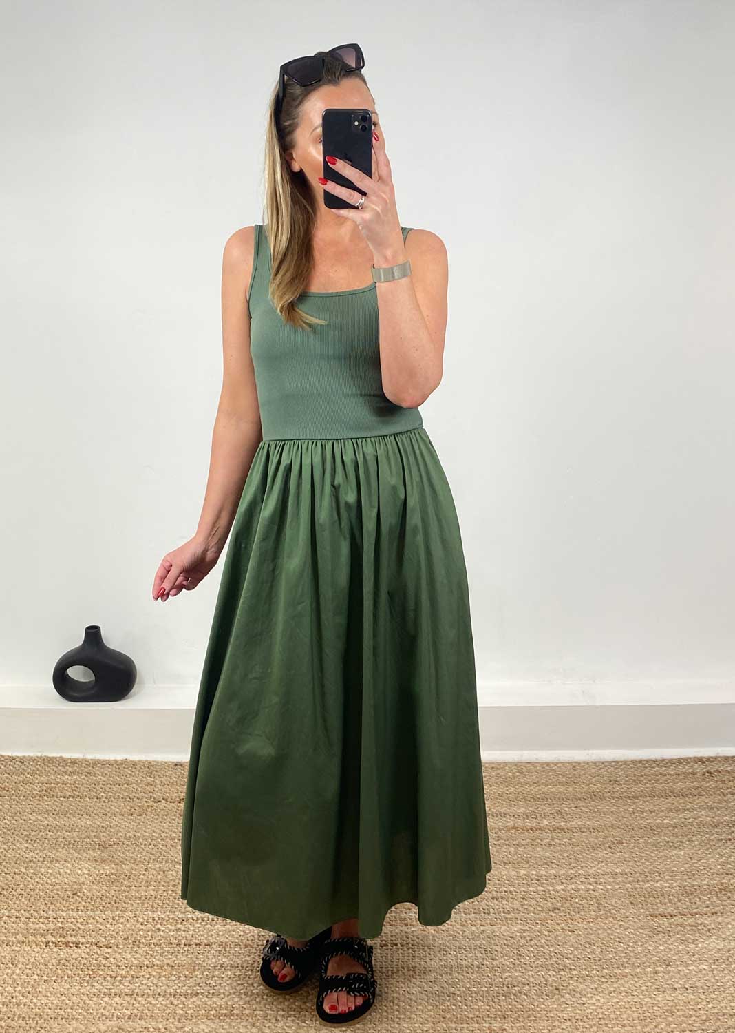 Lily Ribbed Tea Dress in Khaki