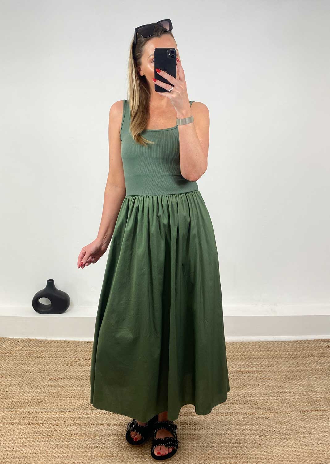 Lily Ribbed Tea Dress in Khaki