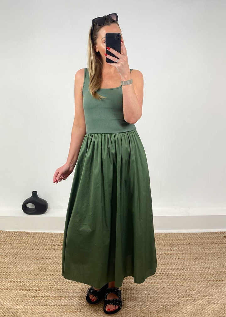 Lily Ribbed Tea Dress in Khaki