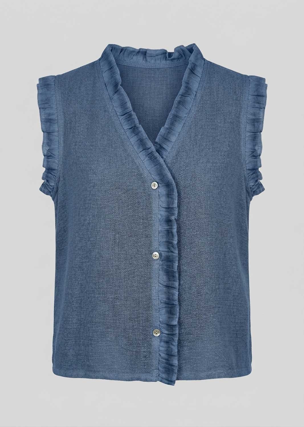 linen bue sleeveless blouse