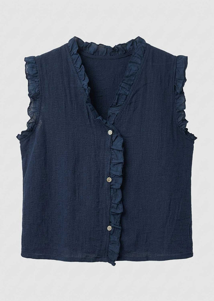 Lina Navy Linen Button Top