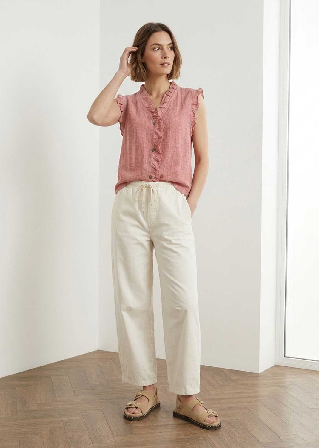 Lina Pink Linen Button Top