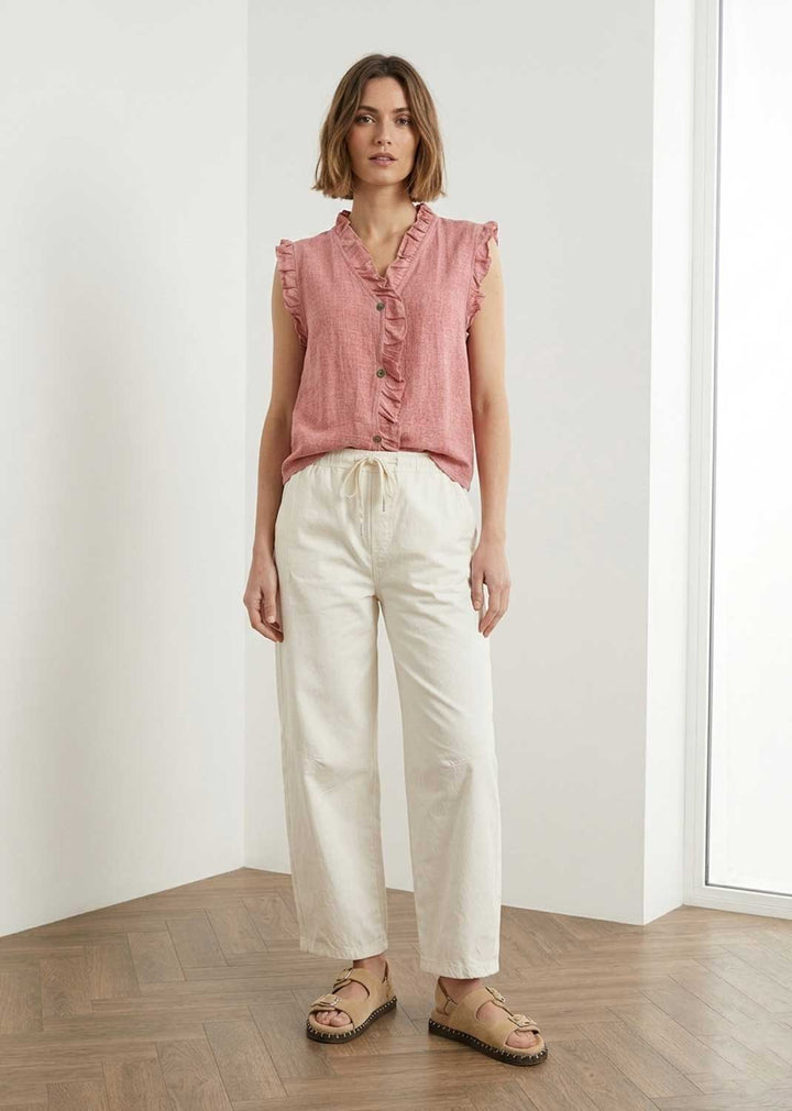 Lina Pink Linen Button Top