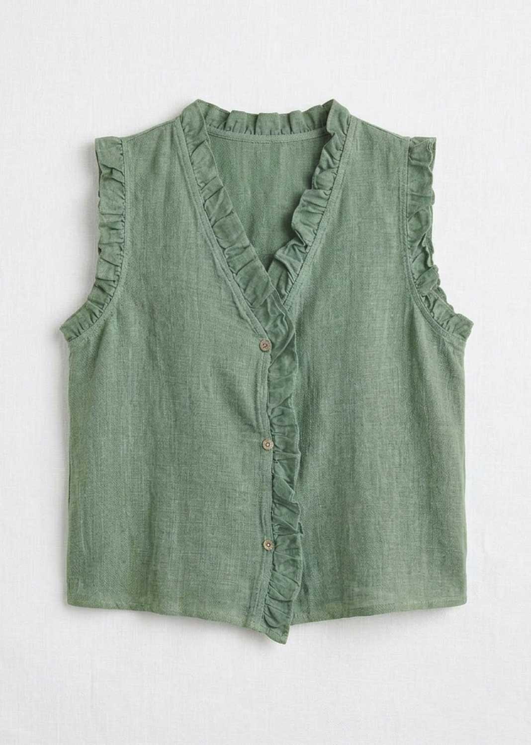 Lina Sage Green Linen Button Top