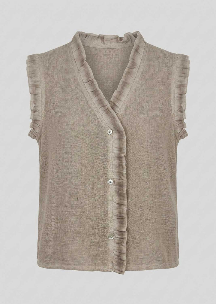 beige linen sleeveless blouse 