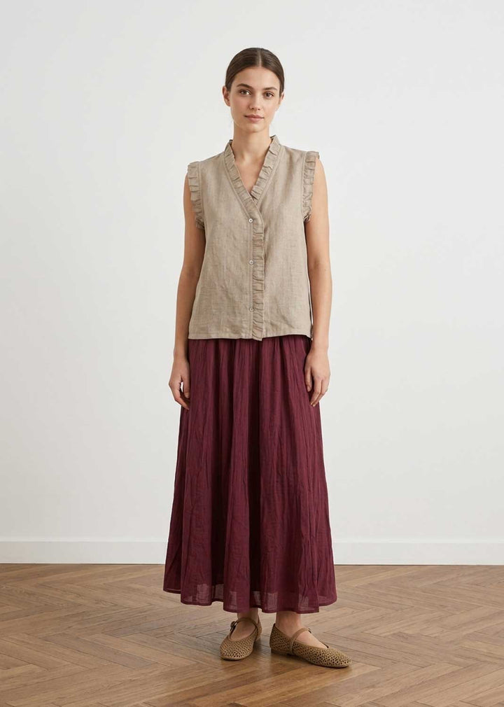 Lina Taupe Linen Button Top