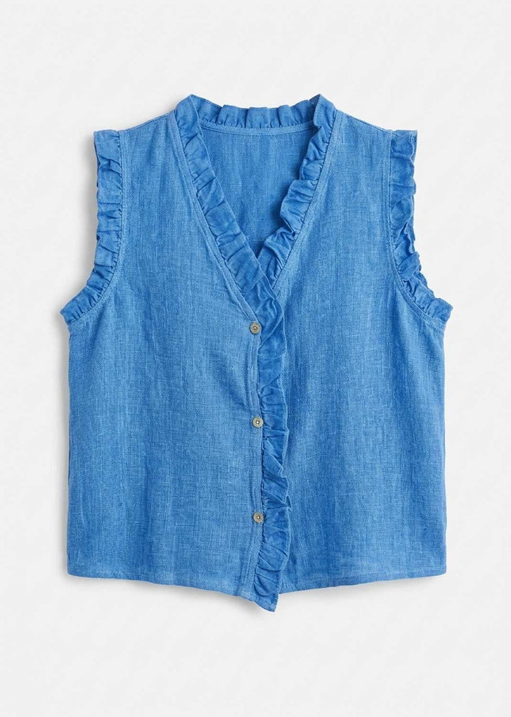 Lina Blue Linen Button Top