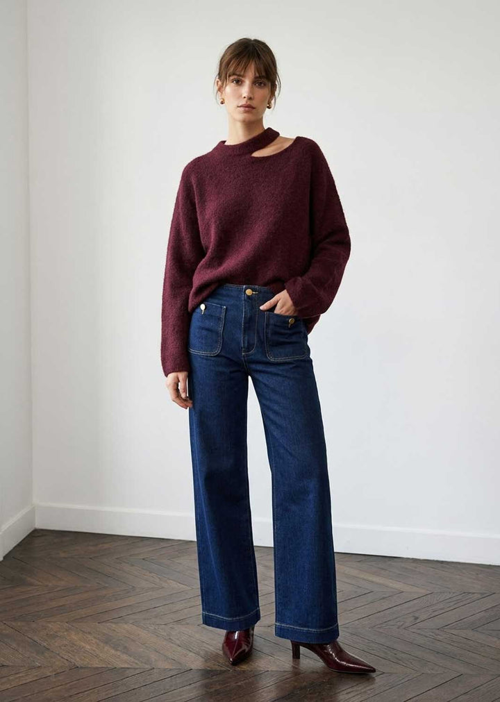 plum cut out knit jumper