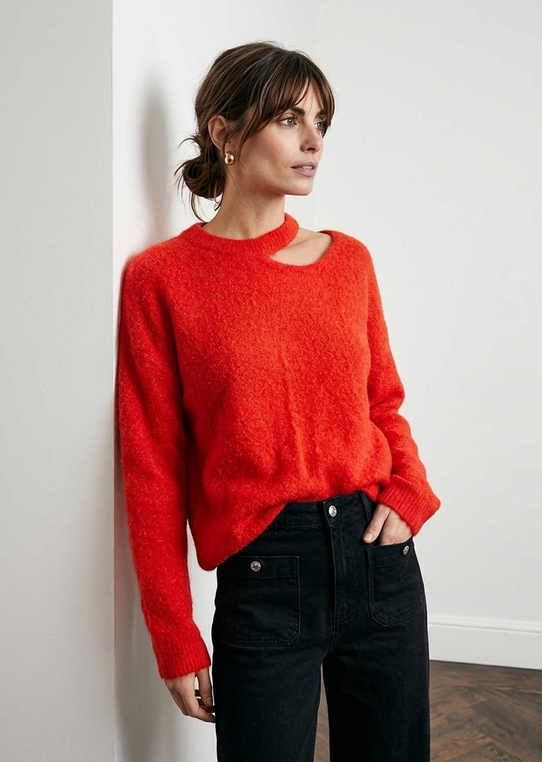 red cut out knit jumper