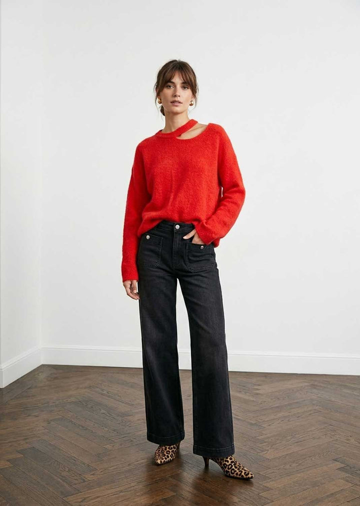 red cut out knit jumper
