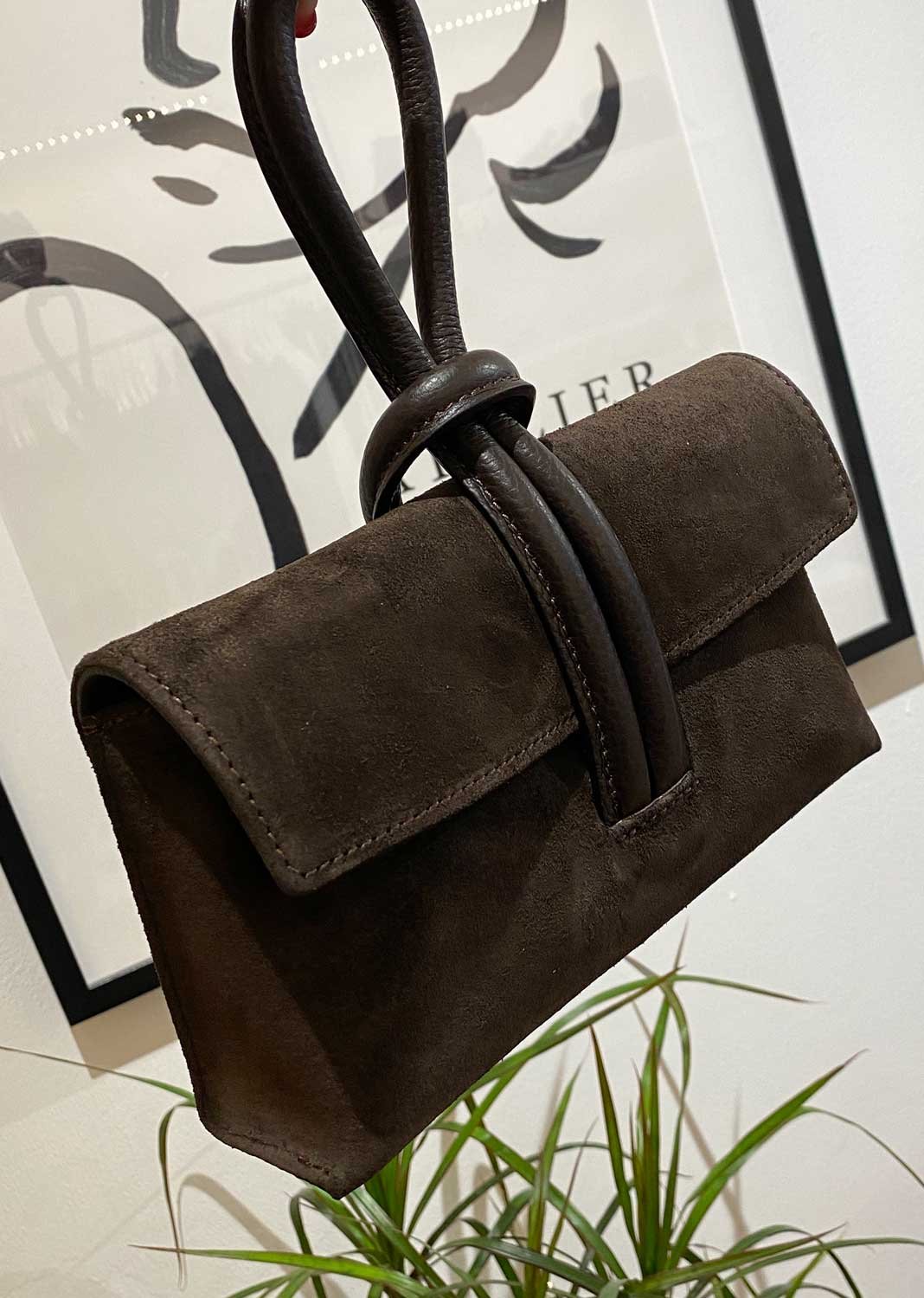 suede leather handle crossbody bag