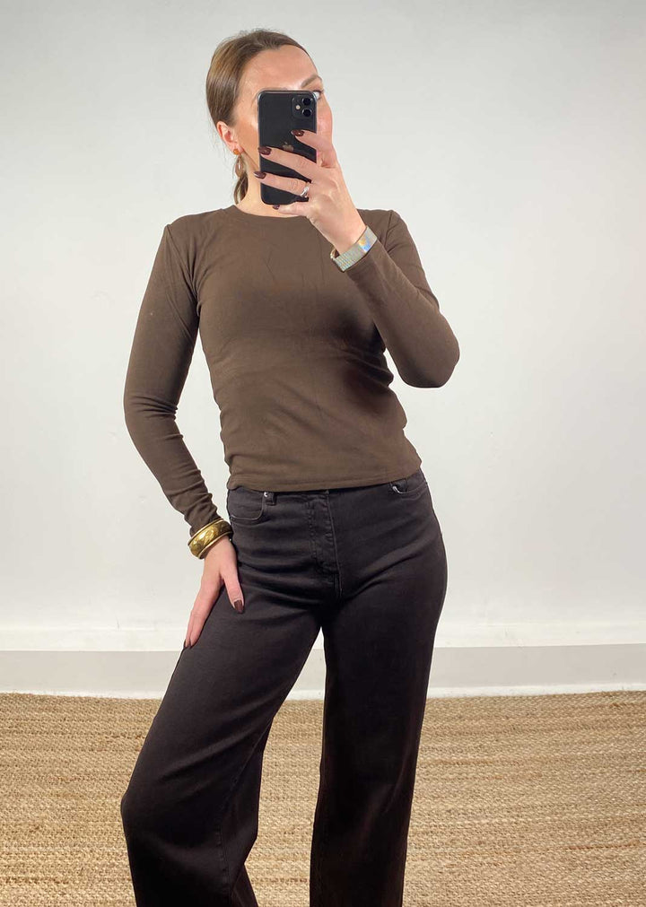 Lora Scoop Neck Top Brown