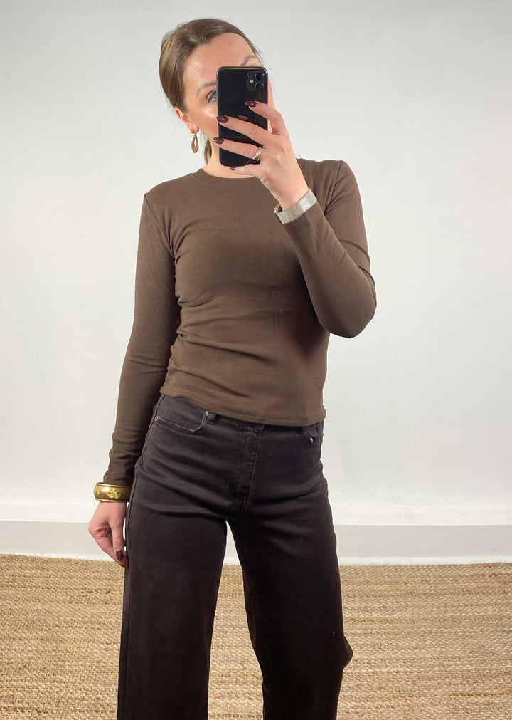 Lora Scoop Neck Top Brown