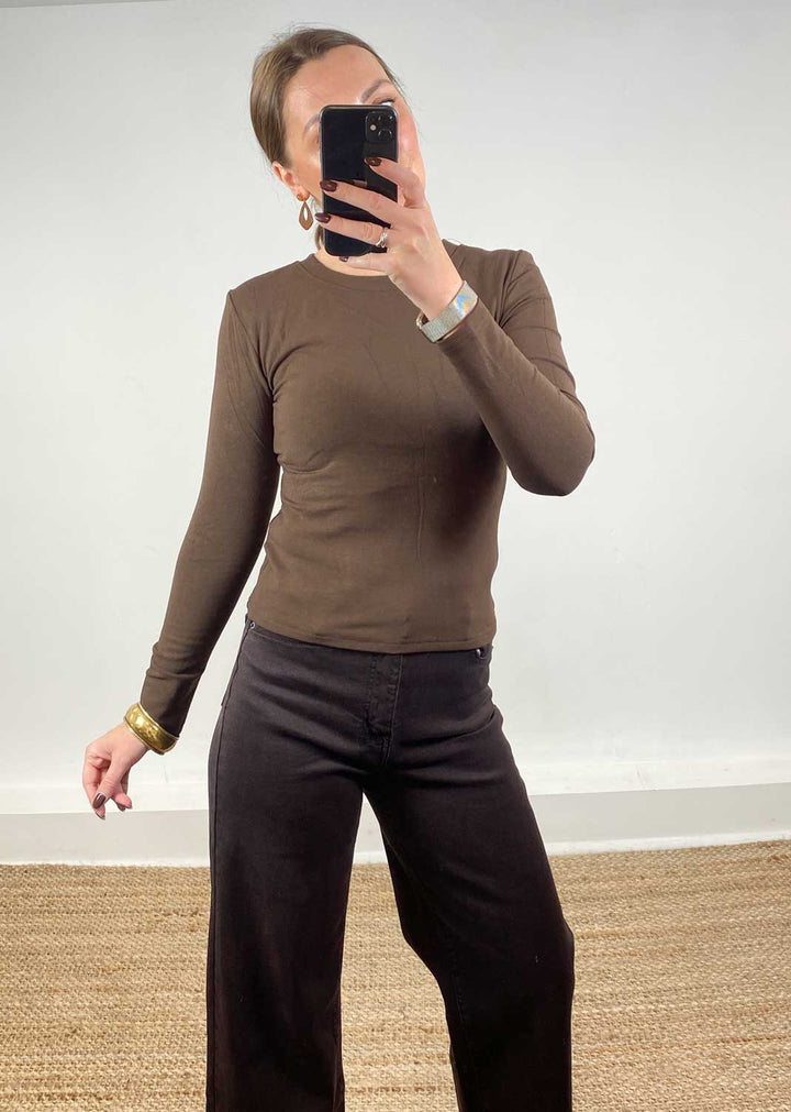 Lora Scoop Neck Top Brown