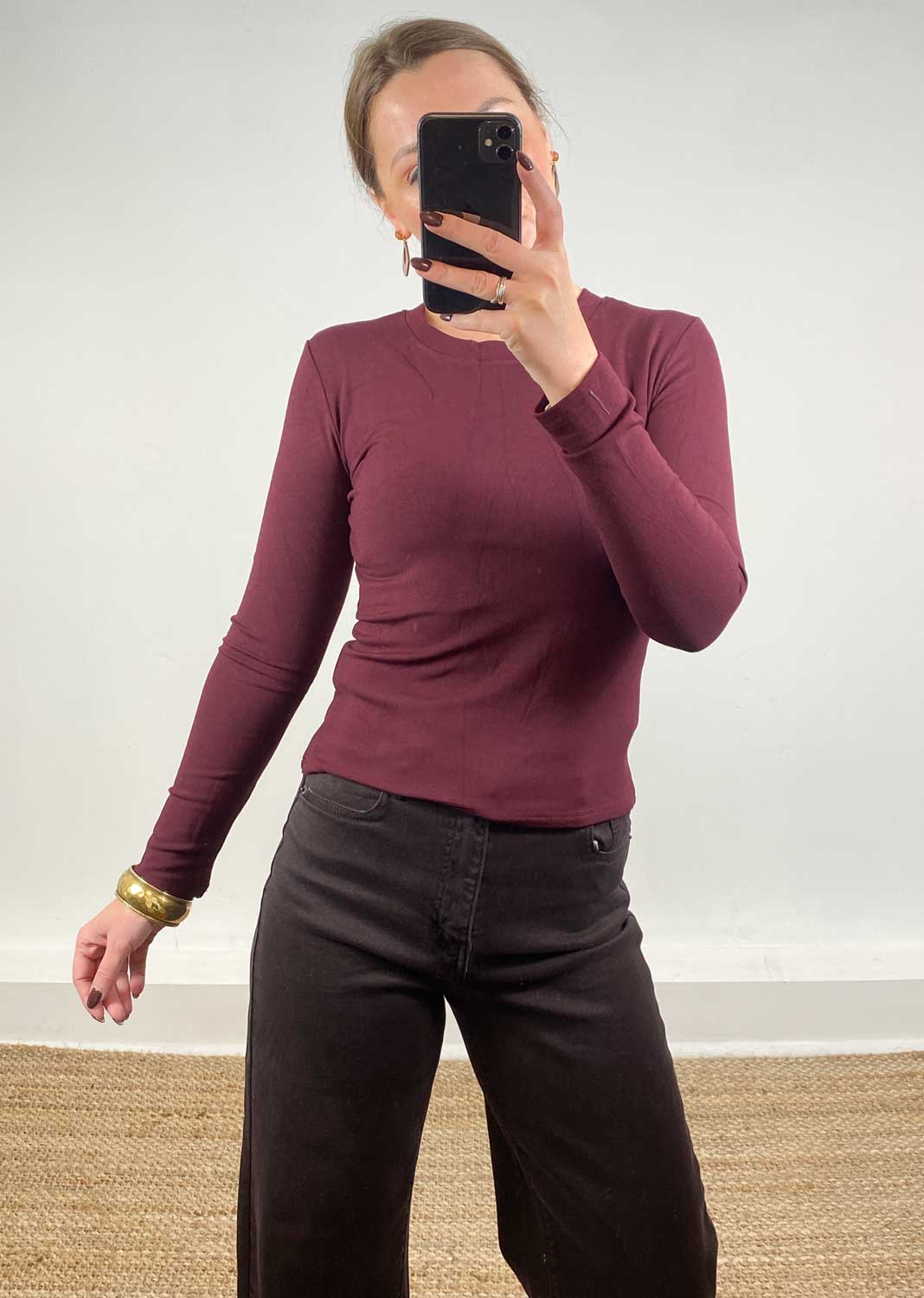 Lora Scoop Neck Top Burgundy