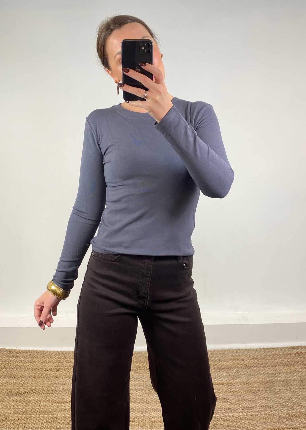 Lora Scoop Neck Top Slate Grey