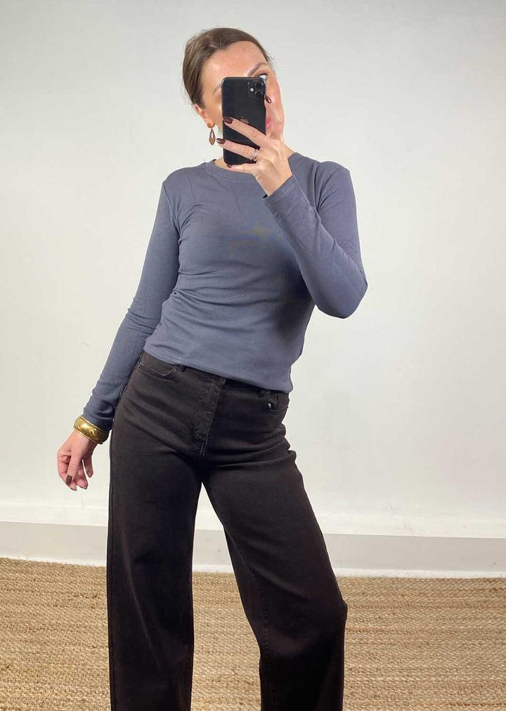 Lora Scoop Neck Top Slate Grey