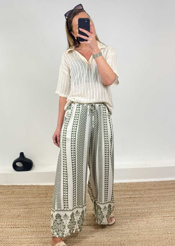Lottie Printed Pants in Khaki