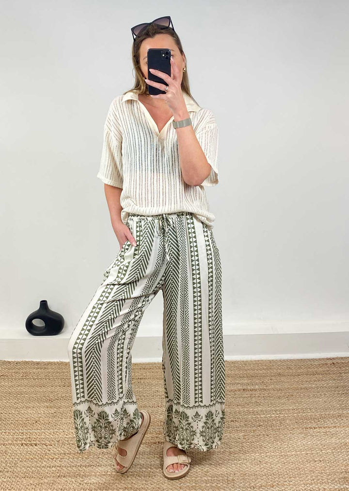 Lottie Printed Pants in Khaki