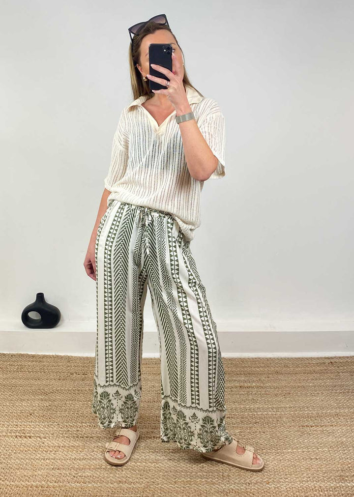 Lottie Printed Pants in Khaki