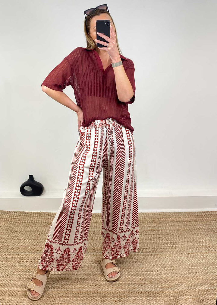 Lottie Printed Pants in Terracotta