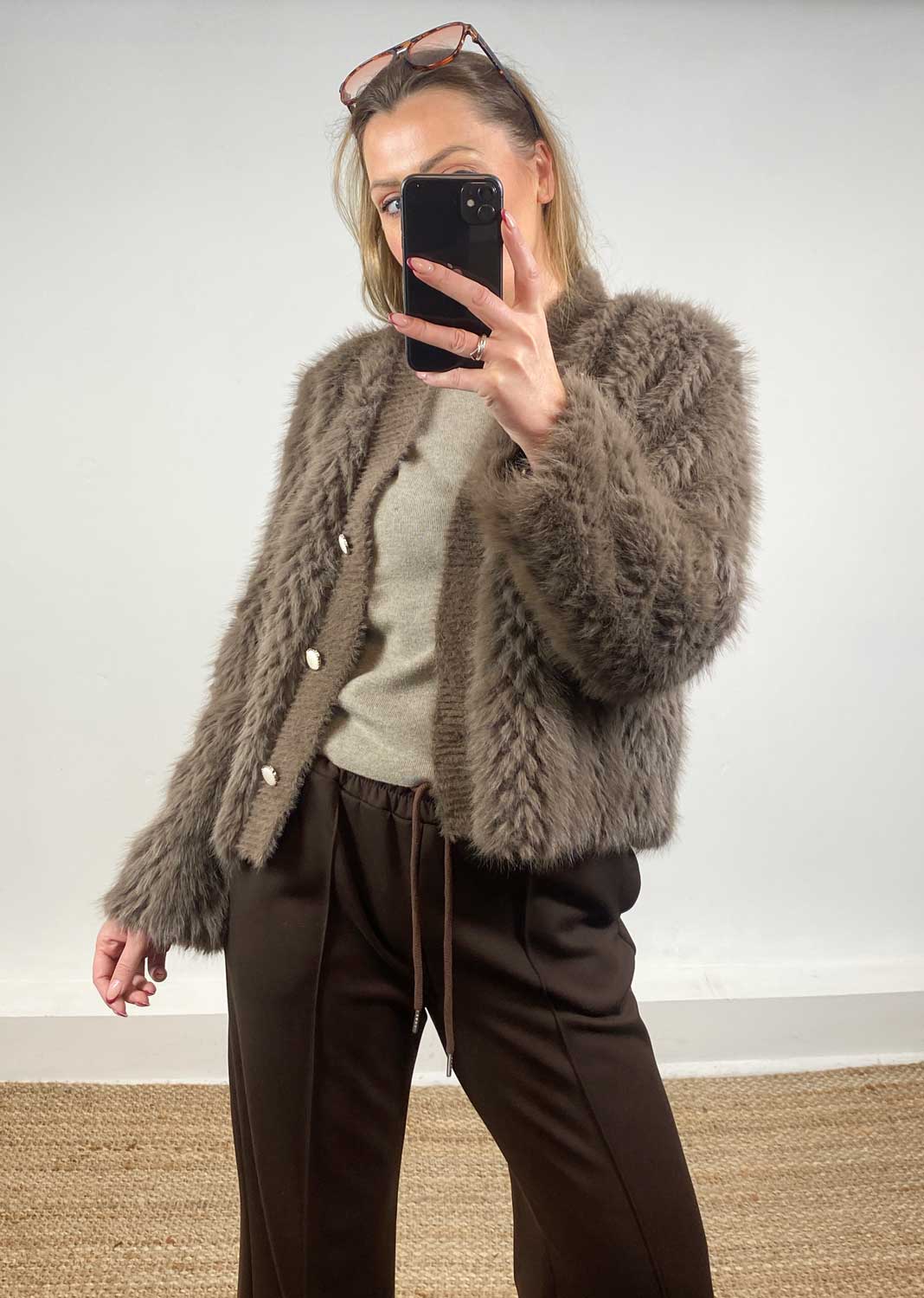 Faux Fur Jacket Taupe