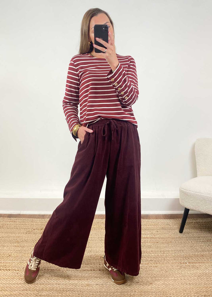 Lukka Stripe Jersey Top Burgundy