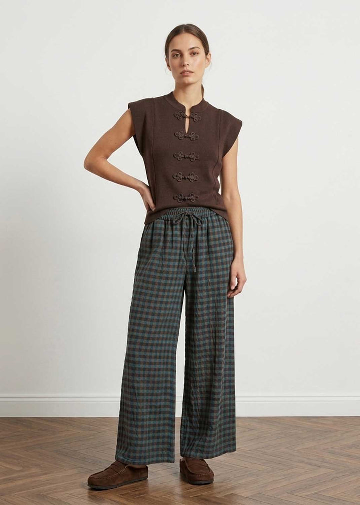 Lulu Chocolate Elevated Knot Button Top