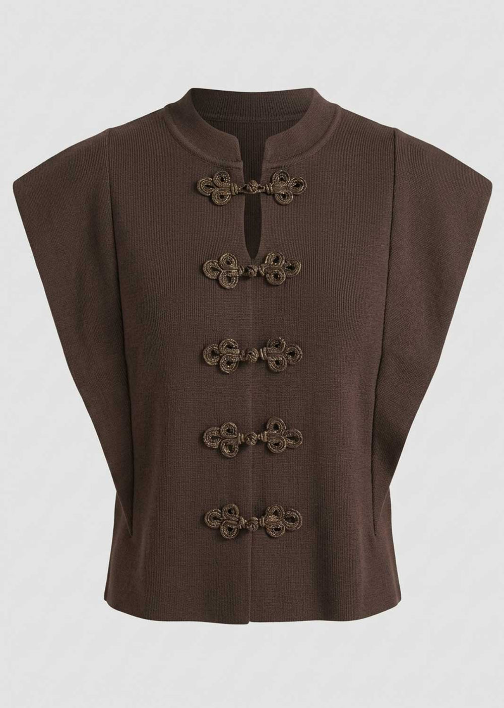 Women's Brown Elevated Military Knot Top