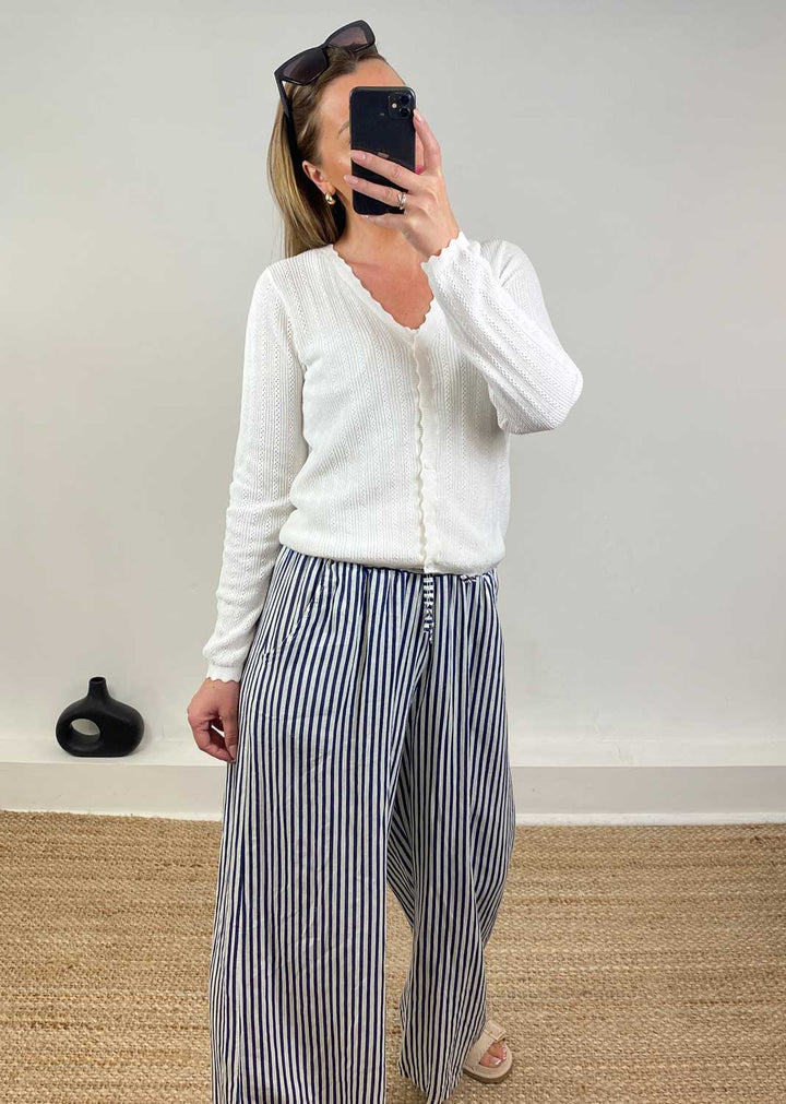 Lux Pointelle Cardigan in Ivory