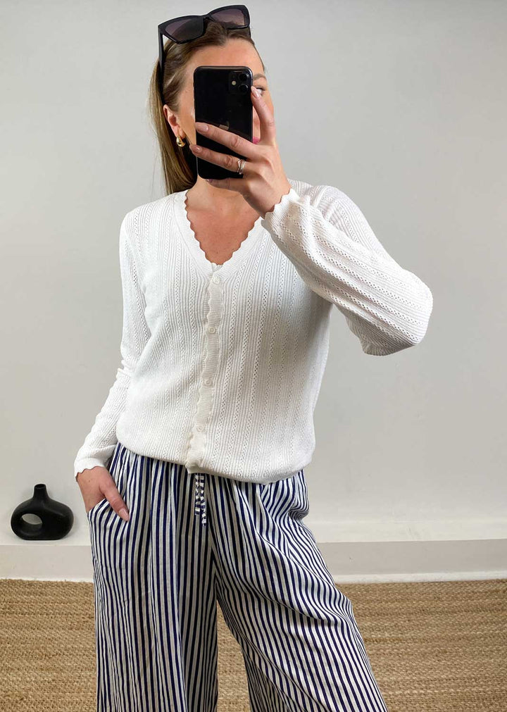Lux Pointelle Cardigan in Ivory