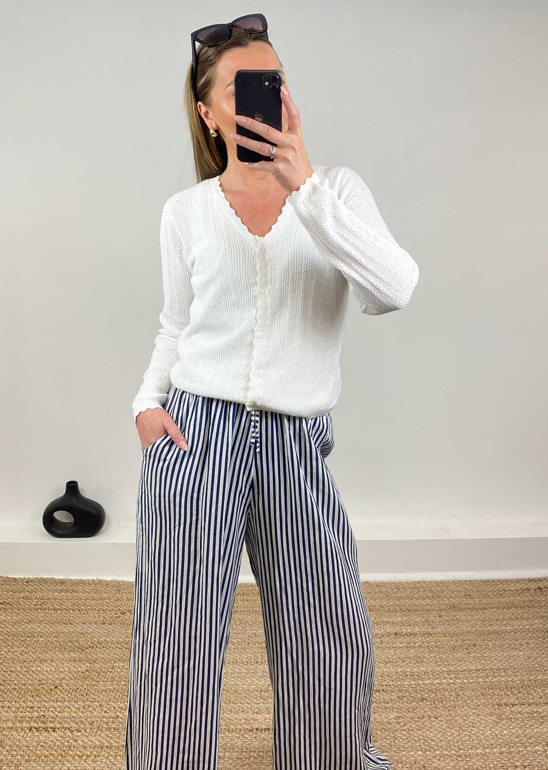 Lux Pointelle Cardigan in Ivory