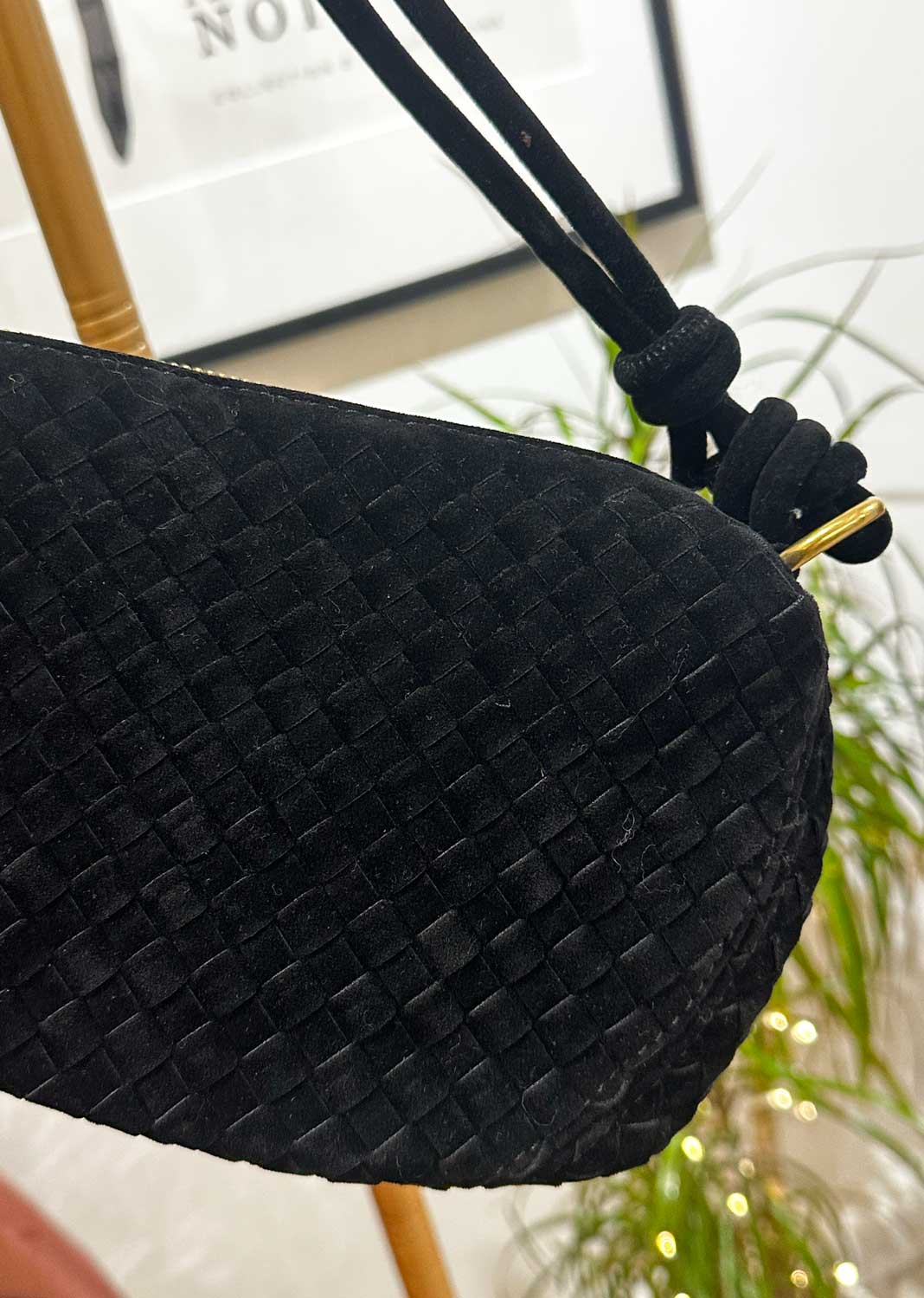 Lydia Faux Suede Woven Bag Black