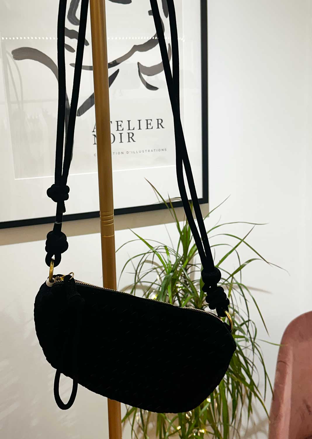 Lydia Faux Suede Woven Bag Black