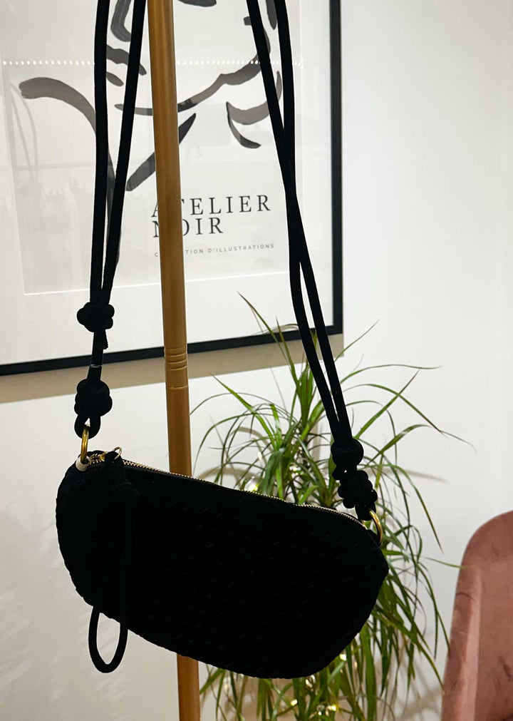 Lydia Faux Suede Woven Bag Black