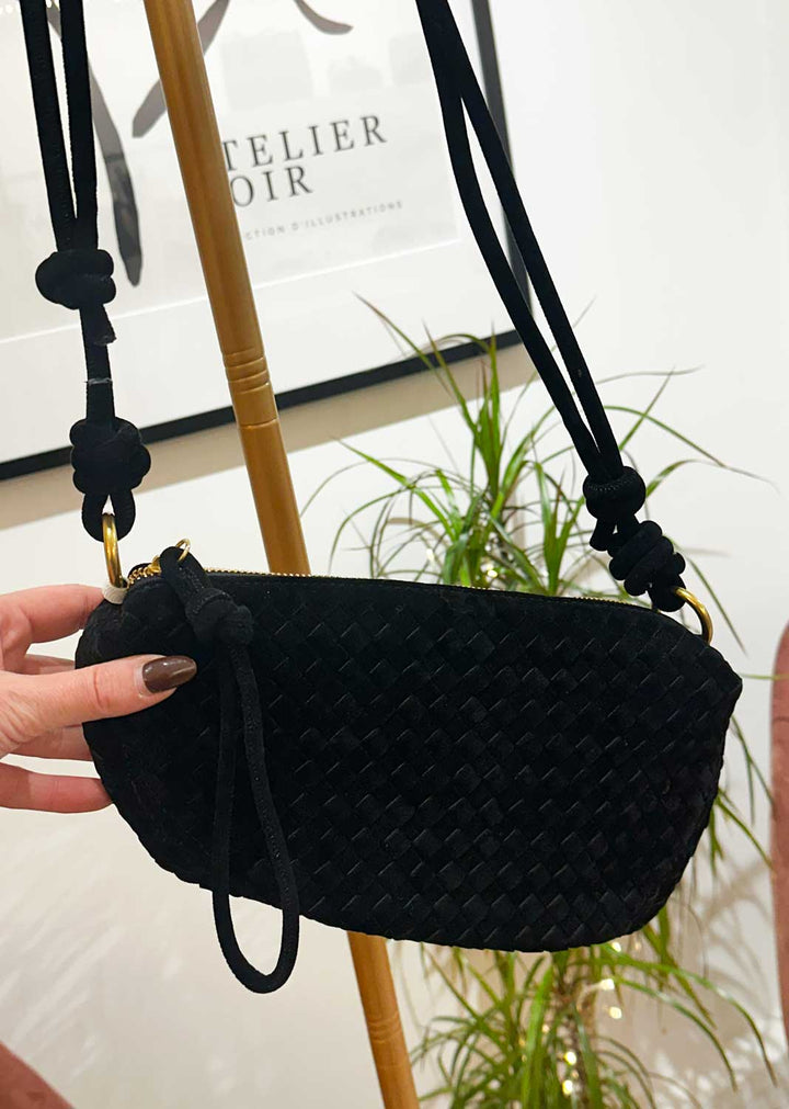 Lydia Faux Suede Woven Bag Black