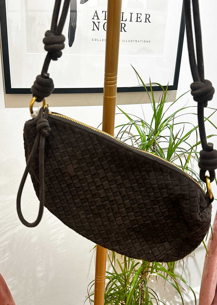 Lydia Faux Suede Woven Bag Brown