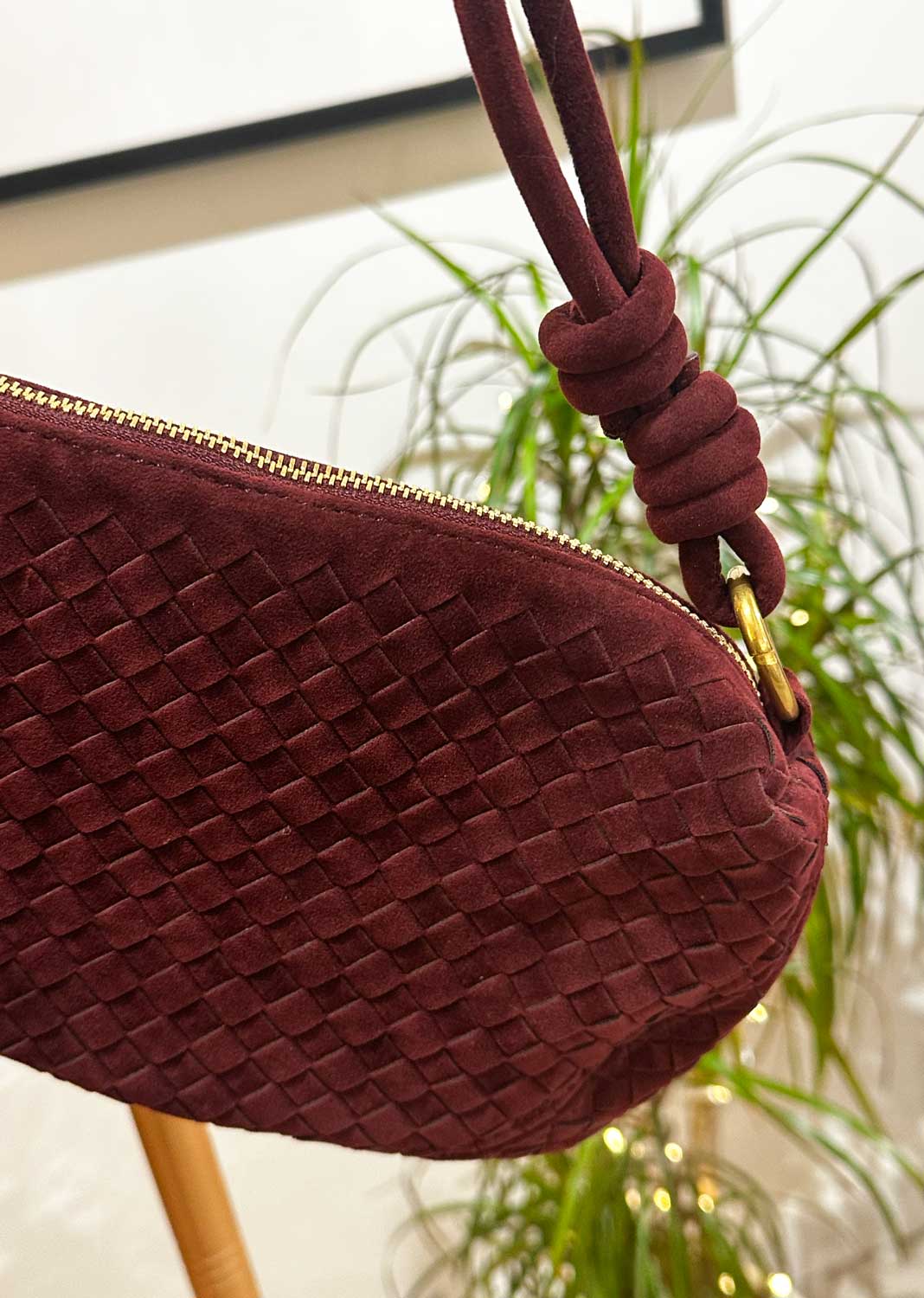 Lydia Faux Suede Woven Bag Burgundy