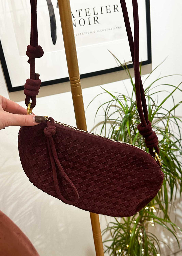 Lydia Faux Suede Woven Bag Burgundy