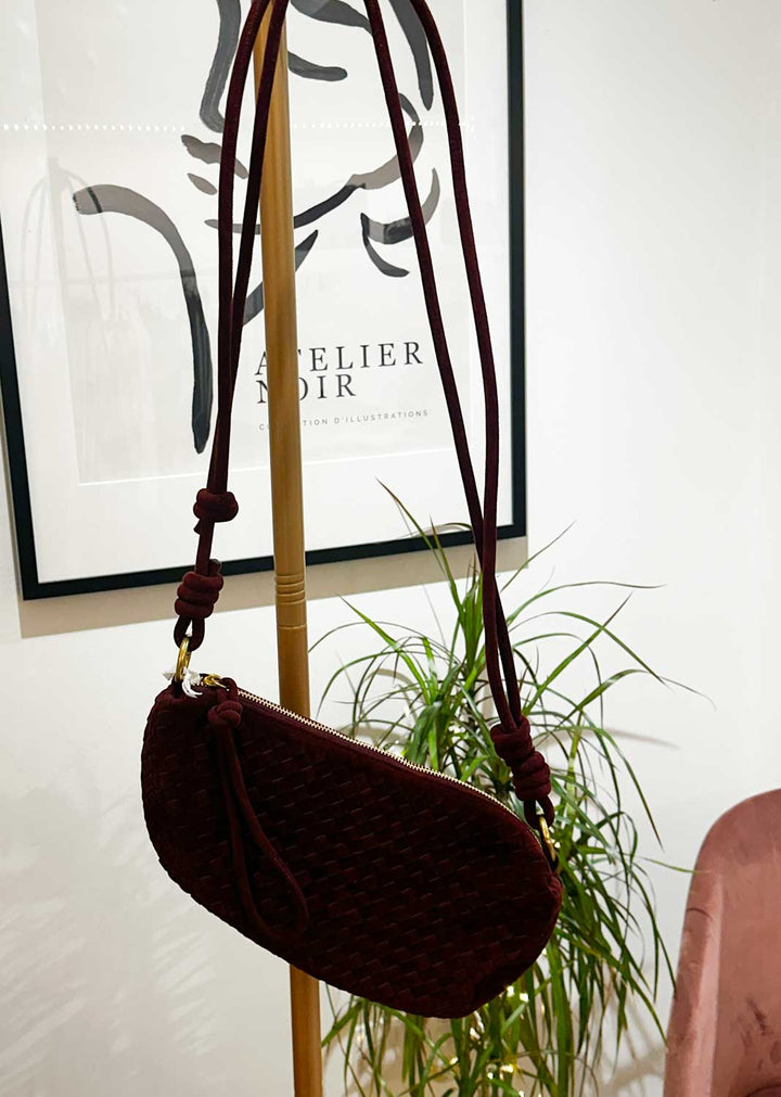 Lydia Faux Suede Woven Bag Burgundy