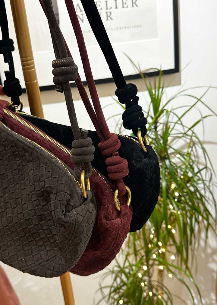 Lydia Faux Suede Woven Bag Burgundy