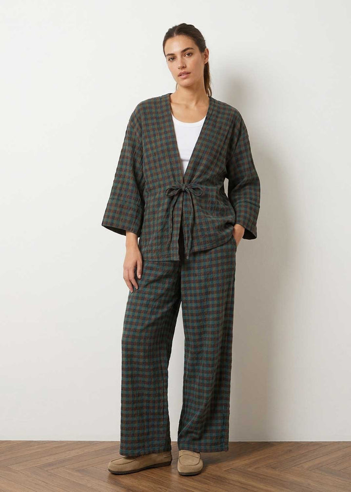 Marion Teal Checked Wide Leg Pants