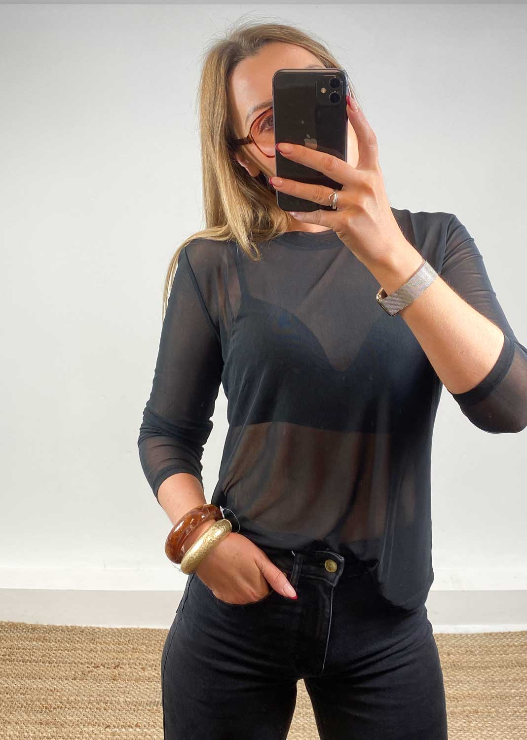 Maddie Sheer Top Black