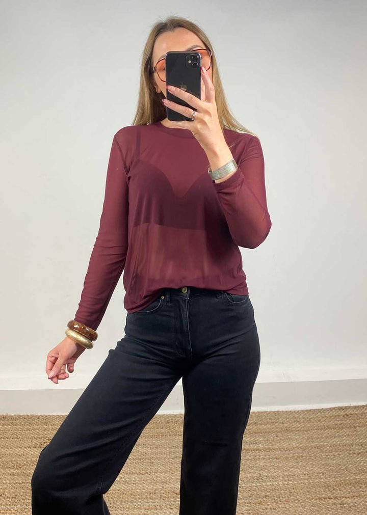 Maddie Sheer Top Burgundy