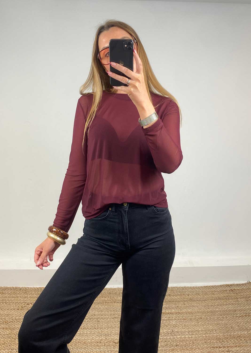 Maddie Sheer Top Burgundy