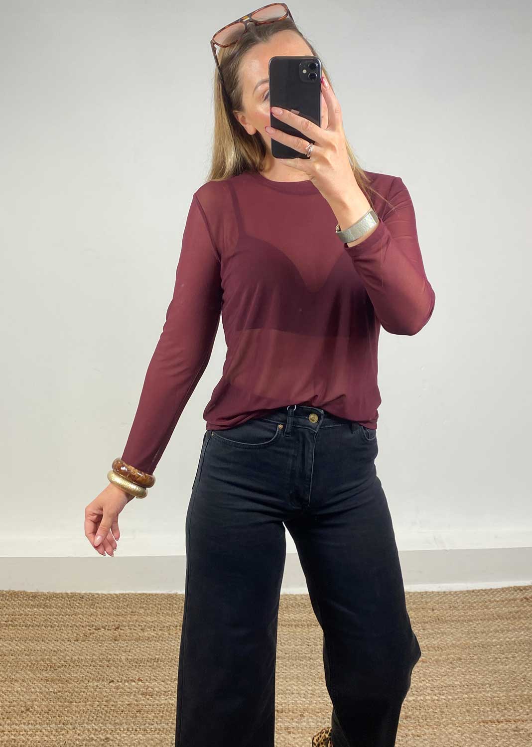 Maddie Sheer Top Burgundy