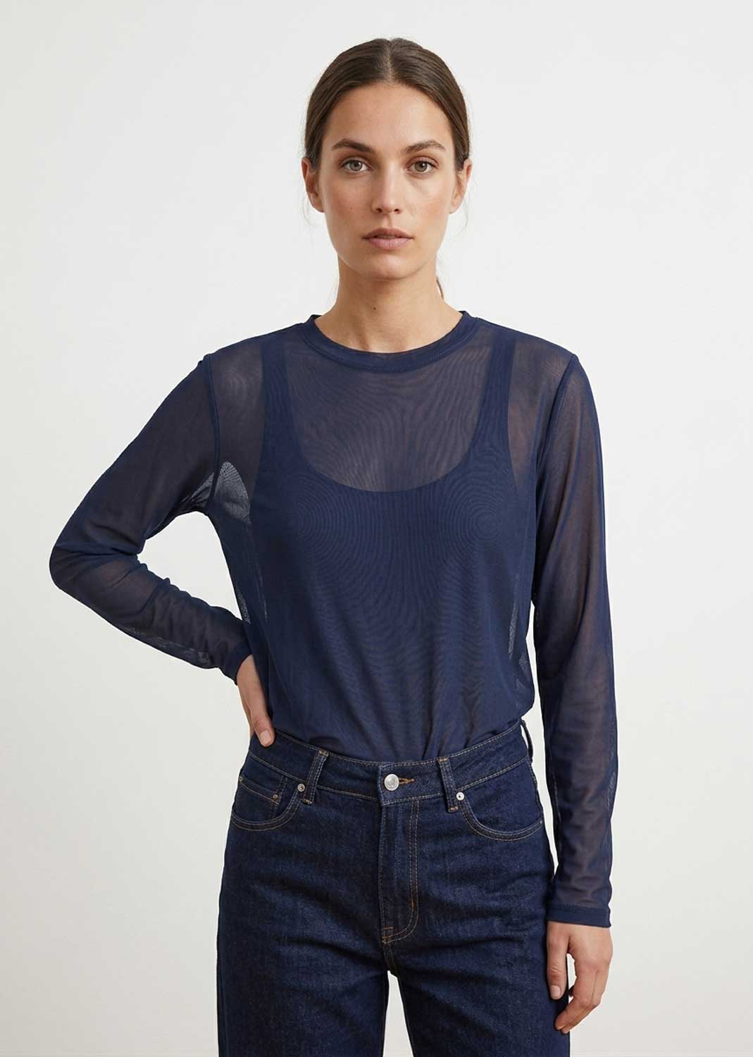 Maddie Navy Sheer Top