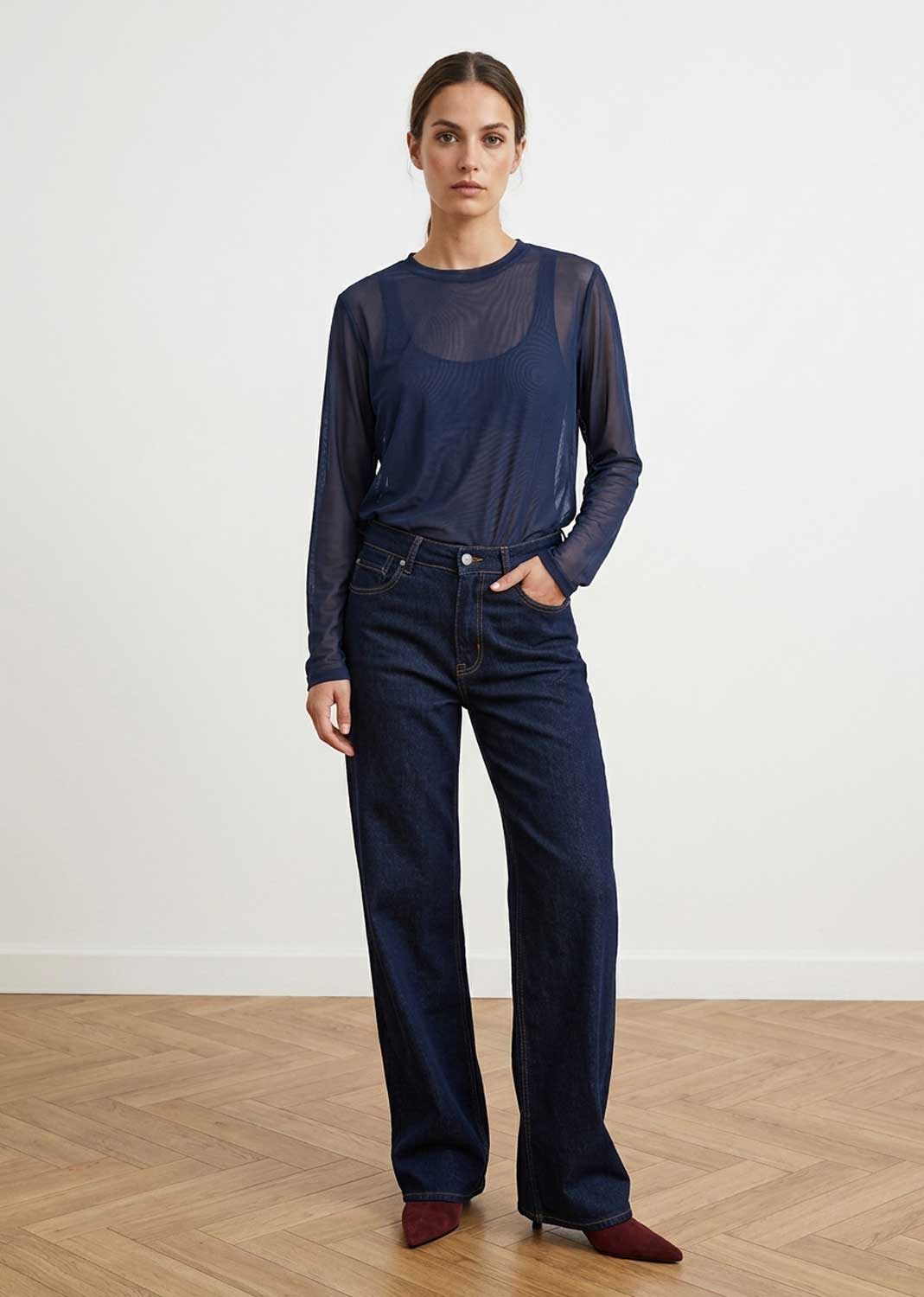 Maddie Navy Sheer Top