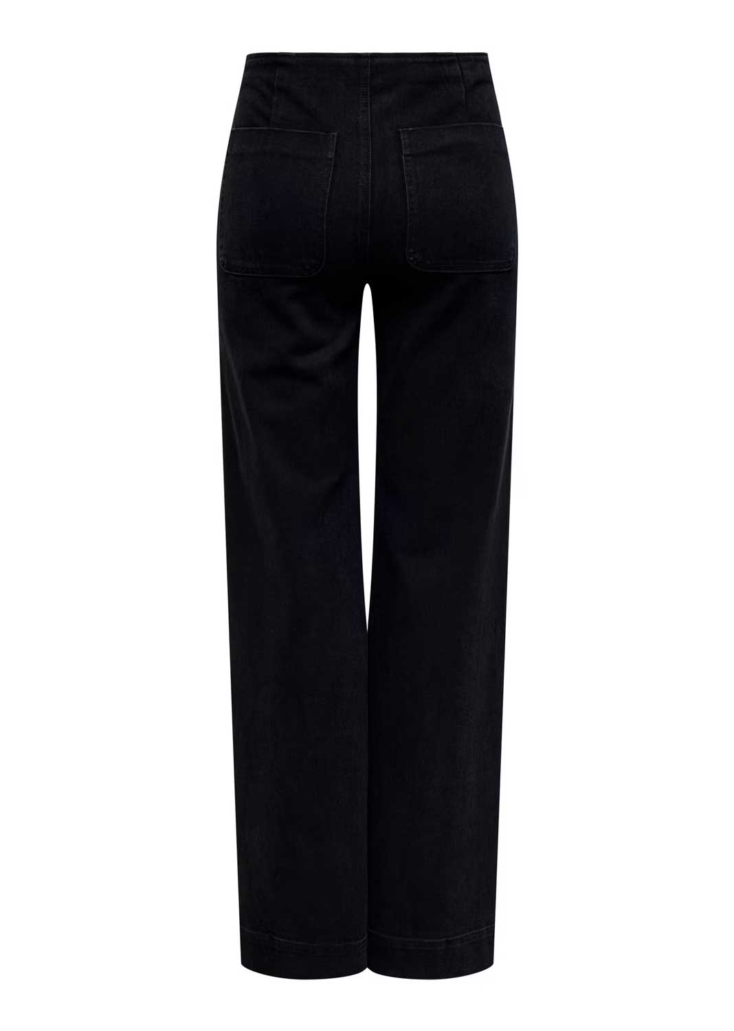madeline Black wide-leg cropped pants shown from the back, featuring two large patch pockets and a straight-leg silhouette, on a plain white background.